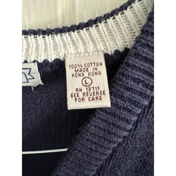 Vintage John Ashford Men's Blue Green Cotton Golf V-Neck Sweater Size Large - Picture 5 of 6